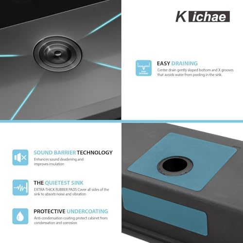Kichae 33 Black Undermount Kitchen Sink Stainless 16 Gauge Workstation - Image 6
