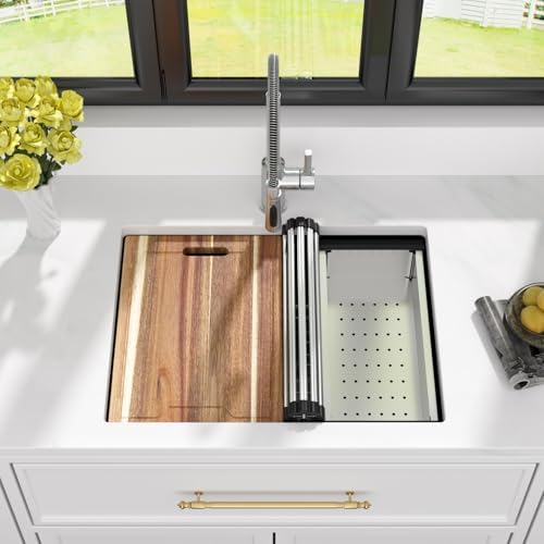 Kichae 25 Black Undermount Kitchen Sink Stainless 16 Gauge Workstation - Image 7