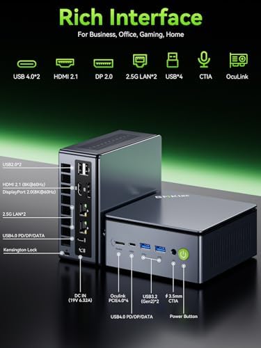 GMKtec Gaming PC Mini Computer, M7 Ultra Ryzen 7 PRO 6850U 32GB DDR5 RAM + 512GB Hard Drive PCle SSD Oculink Dual NIC LAN 2.5G Desktop, Dual USB4, HDMI 2.1, USB-C - Image 5