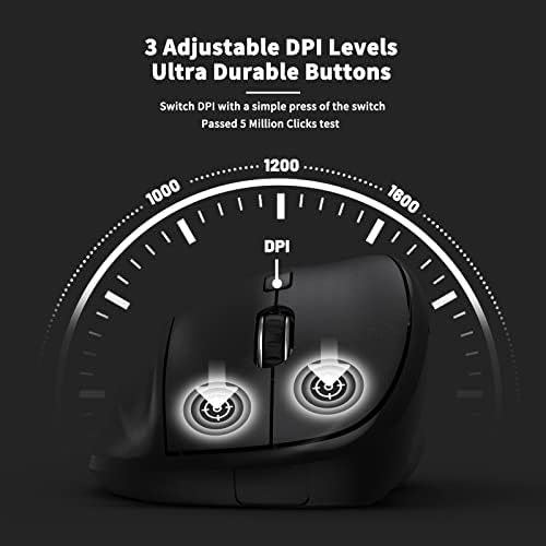 Ergonomic Wireless Mouse with USB Receiver for PC Computer, Laptop and Desktop, Ergo Mouse Vertical with Silent Clicks Long Battery Life, Up to 1600 DPI & 1 AA Battery Powered, Black - Image 6