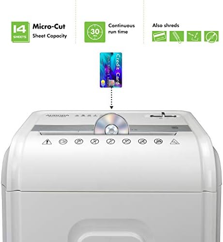Aurora AU1480MA Professional Grade 14-Sheet Micro-Cut Paper and CD/Credit Card Shredder/ 30 Minutes Continuous Run Time, White/Gray - Image 2