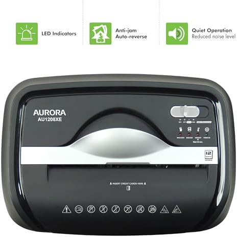 Aurora AU1208XE Anti-Jam 12-Sheet Crosscut Paper/Credit Card Shredder with 4.8 Gallon Wastebasket - Image 5