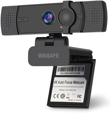 4K Webcam,PDAF AutoFocus,Dual Noise-Canceling Microphones,70° FOV, by WINSAFE