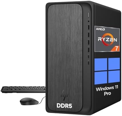 HP OmniDesk Desktop Computer Tower PC, AMD Ryzen 7 + 16 NPU Tops AMD Radeon 780M, PC Tower Computer Desktop for Business, Gaming&Home Office, 32GB DDR5 2TB SSD, Windows 11 Pro, RJ-45 by Unknown