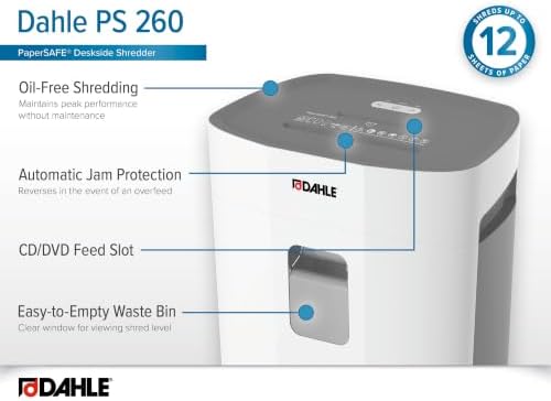 Dahle PaperSAFE PS 260 Paper Shredder, Oil Free, Jam Protection, Security Level P-4, 12 Sheet Max, Shreds CDs, Staples, Paper Clips & Credit Cards - Image 5