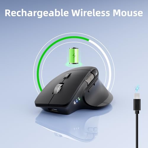INFINMIND Ergonomic Wireless Bluetooth Mouse with 6 Programmable Buttons(Mac/Windows), Multi-Device, Flying Scroll & Side Wheel, 5 Level DPI, Rechargeable Silent Mice for Laptop, PC, Tablet, MacBook. - Image 7