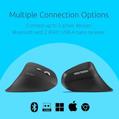 Kensington MY630 EQ Wireless Rechargeable Mouse, Ergonomic Vertical Design, Bluetooth LE, 2.4GHz, Black (K72484NA) - Image 3