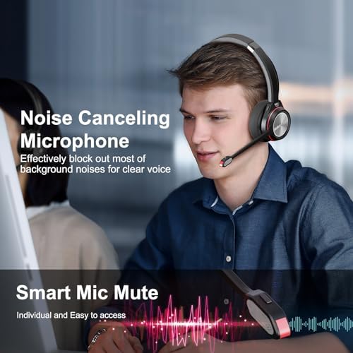 Bluetooth Headset with Microphone & Mute Button, 30 Hrs Working Time, Mono Noise Cancelling for PC Laptop Teams Zooms Work Business Meeting - Image 3