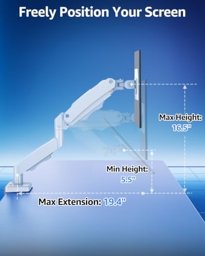 Single Monitor Mount for 32 27 24 22 inch Screen, Monitor Arm Holds 4.4-22 lbs, Monitor Desk Mount, Gaming & Home Office Use, VESA 75x75mm & 100x100mm, Pro White - Image 4