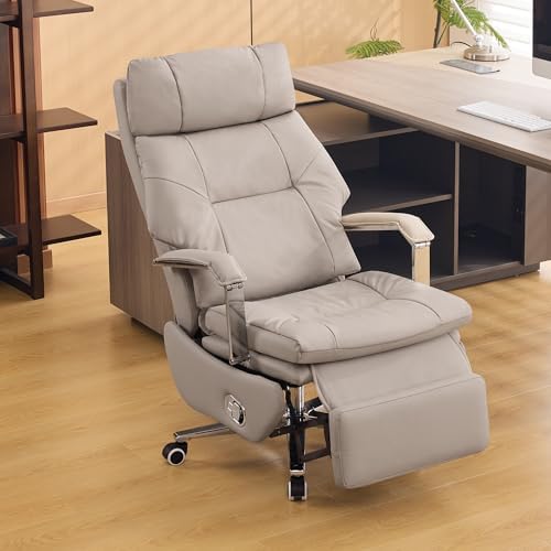 Big and Tall Executive Office Chairs with Footrest, Ergonomic 360° Swivel Desk Chair High Back Recliner, Manual 150° Reclining Computer Gaming Chair with Wheels for Home Office Faux Leather, Khaki by HUBSON