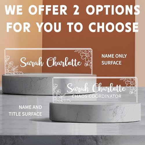 Custom Name Plate for Desk, Personalized Desk Name Plate on Clear Acrylic Glass, Appreciation Gifts for Teacher Employee Boss Coworkers Nurse, Office Desk Accessories for Women Men (Engraved Bloom) - Image 6