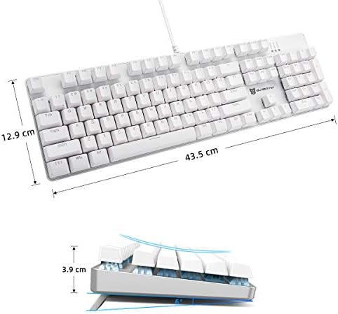 Merdia Hot Swappable 104 Keys Full Size Mechanical PC Gaming Keyboard | Blue Switch White Mechanical Wired Computer Keyboards | LED Backlit 104 Keys US Layout Light Up Wired Gaming Keyboard - Image 4