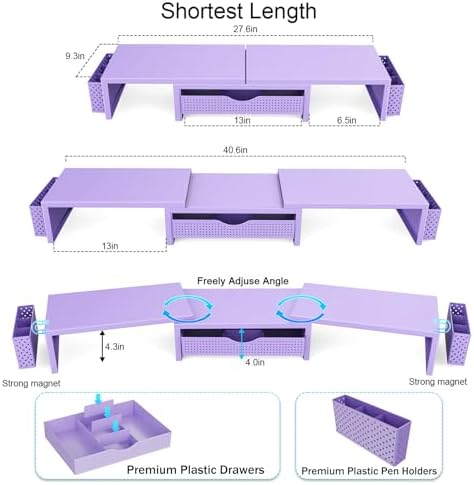 gianotter Dual Monitor Stand Riser With Drawer and 2 Pen Holders - Image 6