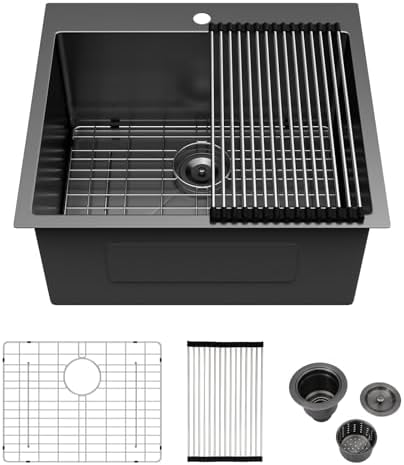 25 Inch Black Drop In Stainless Steel Laundry Utility Sink by Couoko