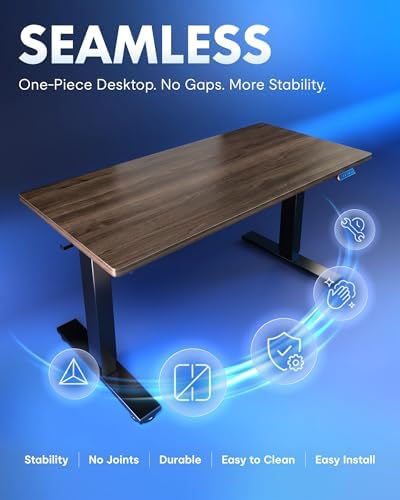 FLEXISPOT EN1 One-Piece Standing Desk, Electric Adjustable with 4 Memory Presets, 176 LBS Capacity, Stable & Quiet, Seamless Desktop for Home Office & Dual Monitors, 48"x24" Black Walnut - Image 4