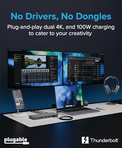 Plugable Thunderbolt 4 Dock for M4/M5 MacBook Air & Pro, 100W Charging - Image 3