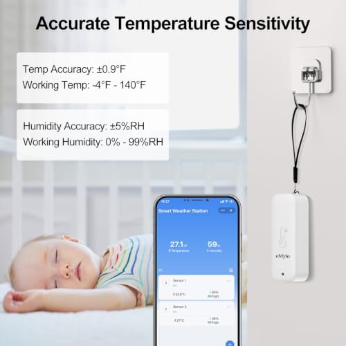 eMylo WiFi Hygrometer Thermometer with 2 IP65 Remote Sensors, 492 ft Range - Image 5