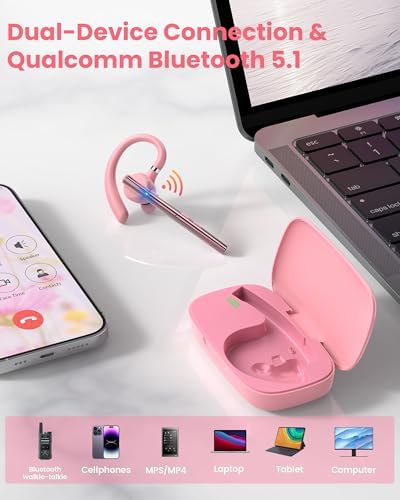 New Bee Bluetooth Headset V5.1 72H Talk Time Dual Mic with Mute Button for Business, Wireless Hand-Free Bluetooth Earpiece with 500mAh Charging Case for Cell Phone Calls Trucker Driver Laptop - Image 6
