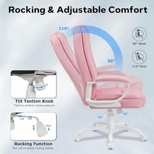 Executive Office Chair, Home Computer Desk Chair, PU Leather, Pink - Image 7