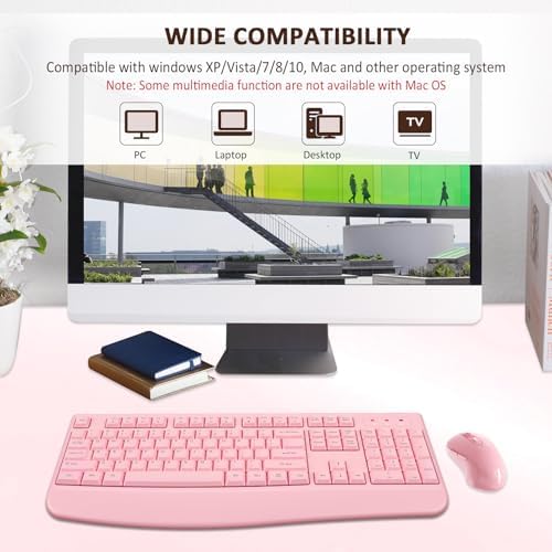 EDJO Wireless Keyboard and Mouse Combo, USB Plug & Play (Pink) - Image 7