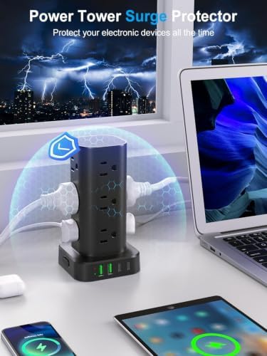 Power Strip Tower with Wireless Charger,Surge Protector with 12 Outlets - Image 6