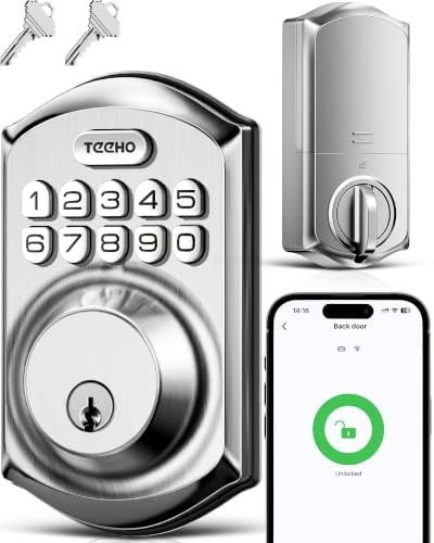 TEEHO TE011W WiFi Keypad Deadbolt, Smart Locks for Front Door, Satin Nickel by TEEHO