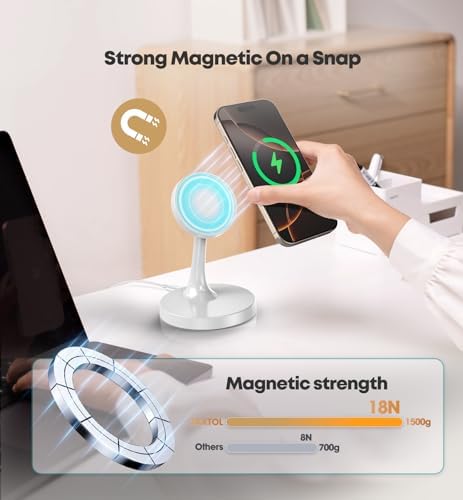 Magnetic Wireless Charger iPhone Stand, 15W Fast Mag-Safe Charger iPhone 18/18 Pro/18 Air/18 Pro Max 17/16/15/14/13/12 Series Magnet Wireless Charging Station/Pad/AirPods for Home, Office, Travel - Image 3