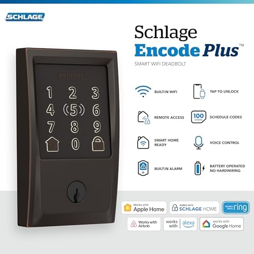 Schlage Encode Plus Smart WiFi Deadbolt Lock, Tap to Unlock, Aged Bronze - Image 2