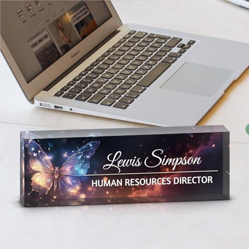 Custom Name Plate for Desk, Office Desk Double sided pattern Name Plate Personalized Office Desk Decor for Women and Men, Teacher Nurse Boss Employee Appreciation Gifts (butterfly, customization) - Image 3