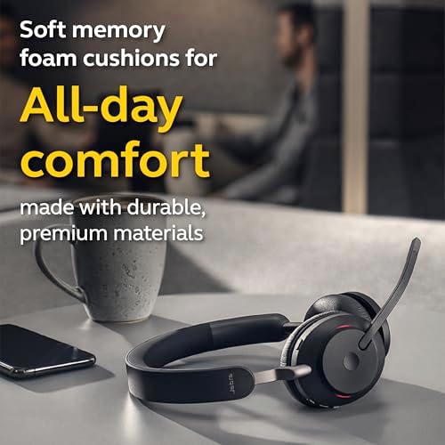 Jabra Evolve2 65 MS Wireless Headphones with Link380c, Stereo, Black – Wireless Bluetooth Headset for Calls and Music, 37 Hours of Battery Life, Passive Noise Cancelling Headphones - Image 6
