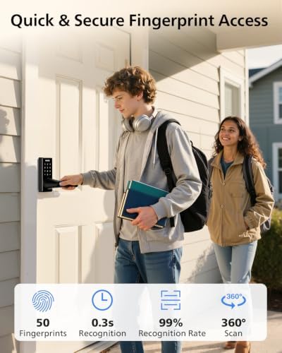 Philips Upgraded Wi-Fi Smart Lock with Handle, Keyless Entry Door Lock, Smart Door Knob, Fingerprint Unlock, App Remote Control, Auto-Lock, Keypad Deadbolt with Lever for Bedrooms, Office, Front Door - Image 3