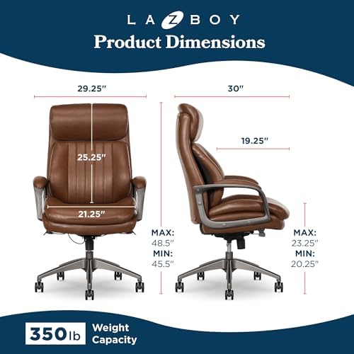 La-Z-Boy High-Back Ergonomic Office Chair, AIR Lumbar Support Leather Chair - Image 3