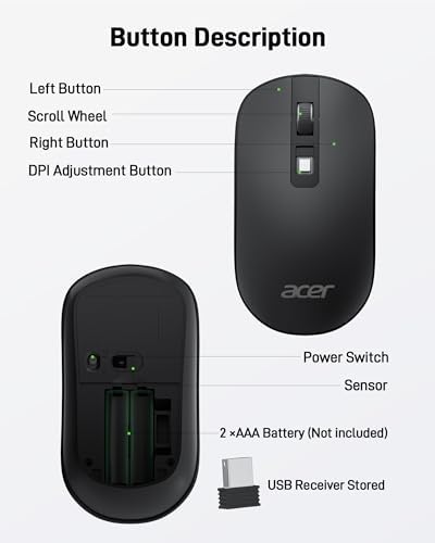 Acer Computer Mouse Wireless, 2.4G Slim USB Mouse for Laptop, PC - Image 4