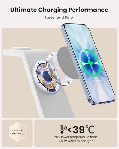 Magsafe Wireless Charging Station for iPhone: Certified 15W Fast Charging Station, 3 in 1 Magnetic Charger Stand for iPhone 17/16/15/14/13/12 Series, Apple Watch, AirPods 4/3/Pro - Image 4