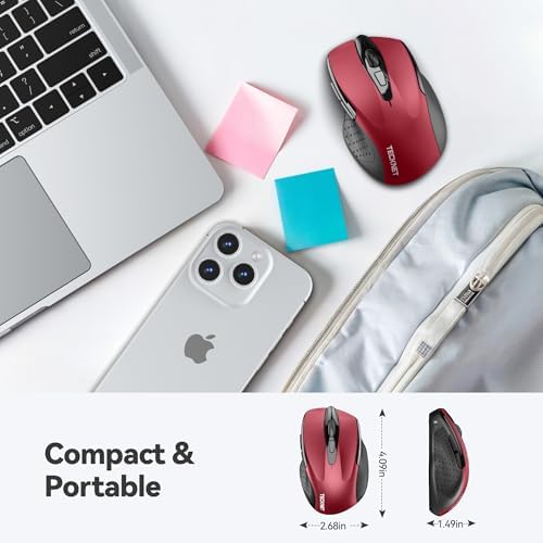 TECKNET Wireless Mouse, 2.4G Ergonomic Computer Mouse, 2600 DPI, Red - Image 2