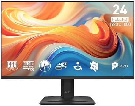 msi PRO MP242 E14C 24-inch IPS 1920 x 1080 (FHD) Office Monitor, 144Hz, Free-Sync, HDMI, USB C (15W Power Delivery), VESA Mountable, Tilt, Speaker, 4-Side Slim Bezel 1ms, Black by Unknown