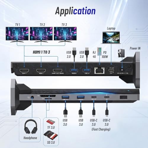 J-Tech Digital 14 in 1 Docking Station up to 4K 60Hz, 3X HDMI, 6X USB, Ethernet, SD/TF, 100W PD, Audio/Mic - Compatible with macOS/Windows, Supports SST/MST (Driver Required) - Image 7