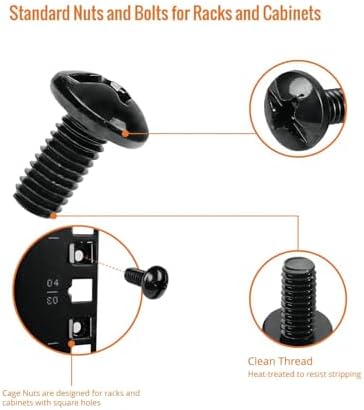 Tecmojo Rack Mount Screws 25 Pack - M6 Cage Nuts and M6 Screws, for Network Racks, Enclosures and Server Cabinets, Square Hole Installation - Image 3