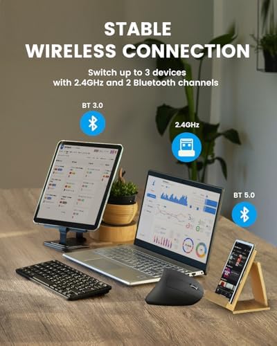 Perixx PERIMICE-813RX Wireless Rechargeable Vertical Mouse - Multi-Device spec - Duo Wired and Wireless Charging Feature -The Included Charger Compatible with iPhone, AirPods, and AirPods Pro - Image 5