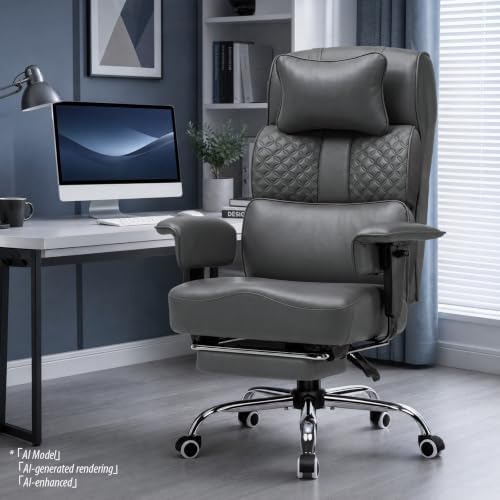 GTPLAYER Big and Tall Office Chair 400lbs Heavy Duty Wide Ergonomic Gaming Chair with Footrest, High Back Computer Chairs with Adjustable Armrests, Executive Desk Chairs with Lumbar Support, Grey - Image 2