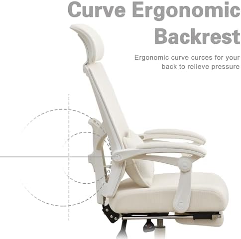 Qulomvs Ergonomic Office Chair with Footrest Home Office Desk Chair with Headrest and Backrest Adjustable Mesh Computer Desk Chair with Wheels 360 Swivel Task Chair - Image 4