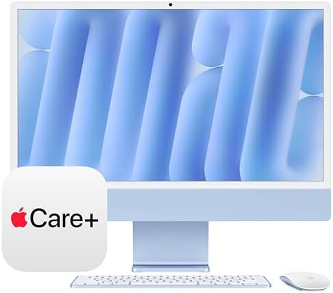 Apple 2024 iMac All-in-One Desktop Computer with M4 chip with 10-core CPU, 10-core GPU: Built for Apple Intelligence, 16GB Unified Memory, 512GB SSD Storage; Blue with AppleCare+ (3 Years) by Apple