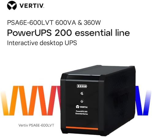 Vertiv PSA6E-600LVT 600VA & 360W PowerUPS 200 Essential 120V Line Interactive Desktop UPS - Image 2