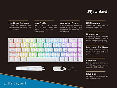 Ranked G65 Guardian 65% | Full Aluminum Frame | Ultra Slim Hot Swappable Mechanical Gaming Keyboard | 68 Keys Multi Color RGB LED Backlit for PC/Mac Gamer (White, Gateron Low Profile Brown) - Image 2