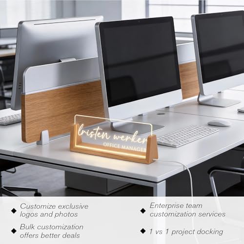 Personalized Light Up Acrylic Desk Name Plate - Custom Name Plate for Desk with Walnut Wood Base - Appreciation Office Gifts for Employees, Teacher, Social Worker (Carving - 1) - Image 5
