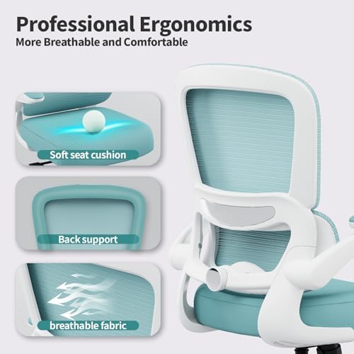 TRALT Office Chair - Ergonomic Desk Chair with Adjustable Lumbar Support, Mesh Computer Chair, Executive Chair for Home Office Comfortable Lumbar Support (1, Mint Green) - Image 3