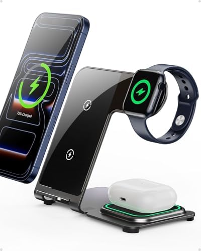 Intoval 3 in 1 Wireless Charger for iPhone 17/16/15/14/13/12,Wireless Charging Station for Apple Devices, Aluminum Charging Stand for iWatch 11 10 9 Ultra 3/2 SE 3/2,for AirPods 4 3 2 Pro 3/2 by Intoval