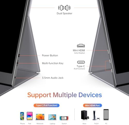 ForHelp 15.6inch Portable Monitor,1080P USB-C HDMI Second External Monitor for Laptop,PC,Mac Phone,PS,Xbox,Swich,IPS Ultra-Thin Zero Frame Gaming Display/Premium Smart Cover - Image 5