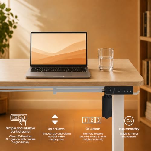 Electric Standing Desk, 32" x 24" Adjustable Height Sit Stand Desk, Small Space Workstation, Compact Computer Desk for Home Office, Stable Steel Frame (Natural) - Image 6