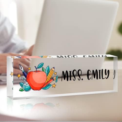 Personalized Desk Name Plate, Custom Acrylic Glass Name Plates for Desks, Office Desk Decor Nameplate, Desk Accessories, Teacher Boss Coworkers Employee Appreciation Gift(to Teacher) - Image 7